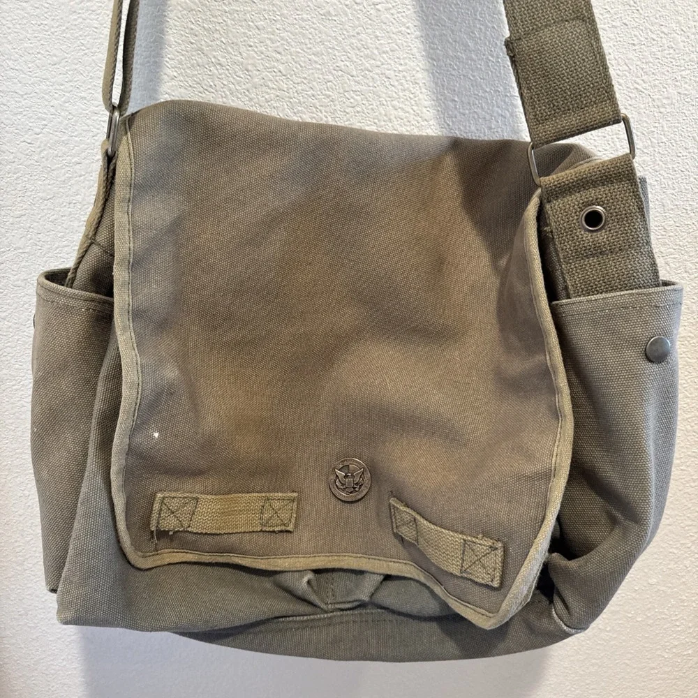 VTG Military Style Canvas Messenger Bag Olive Green Crossbody Utility Satchel